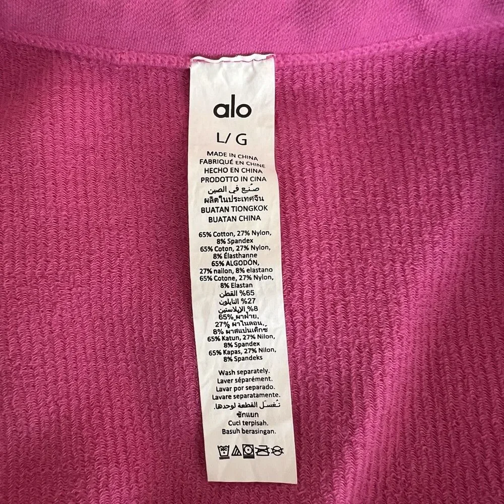 Alo Yoga Seamless Ribbed Serene Short Sleeve Top Size L Pink Cropped Active